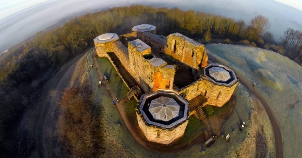 An image of Stafford Castle from the air.