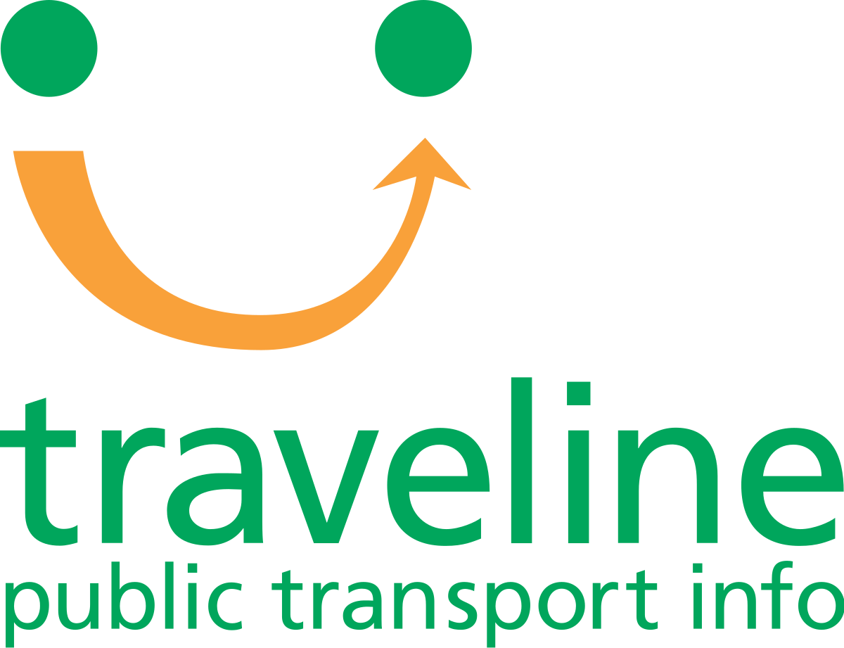 The Traveline logo. The Strapline is public transport info