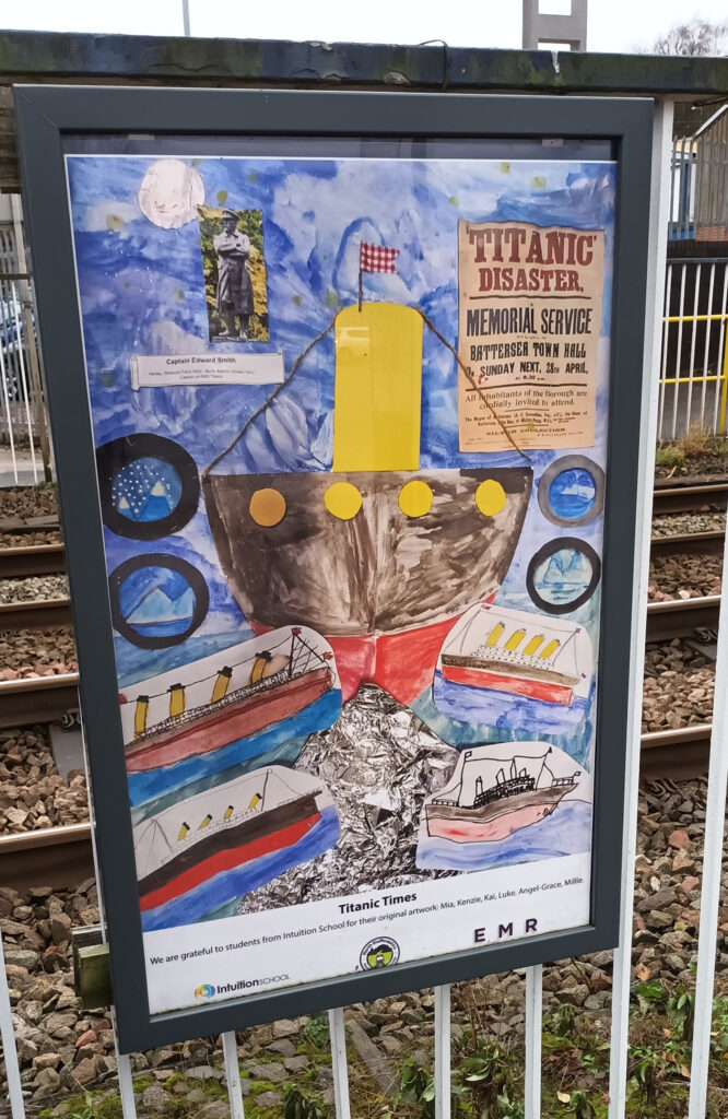 A poster on display at Longport station memorialising the titanic disaster